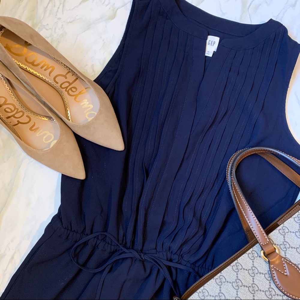 Gap Navy Pin-tuck Sleeveless Tie-Waist Dress